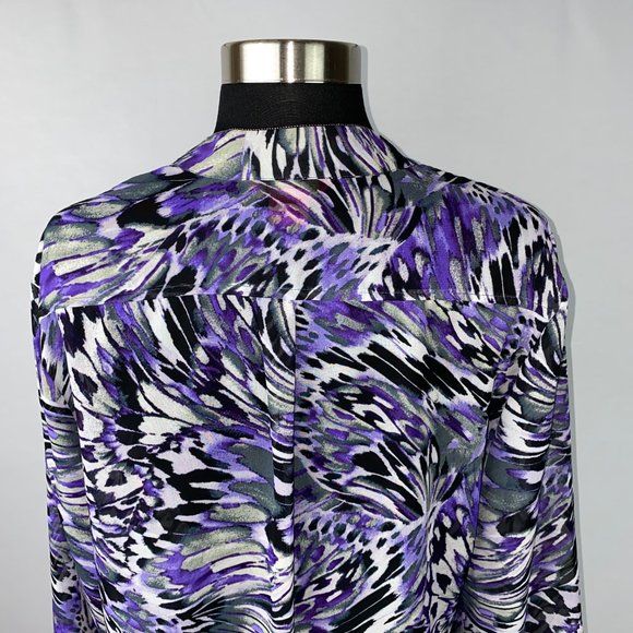 Sunny Leigh Popover Top Abstract Feathery Print Top M - Picture 4 of 5
